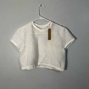 SKIMS fishnet cropped tee